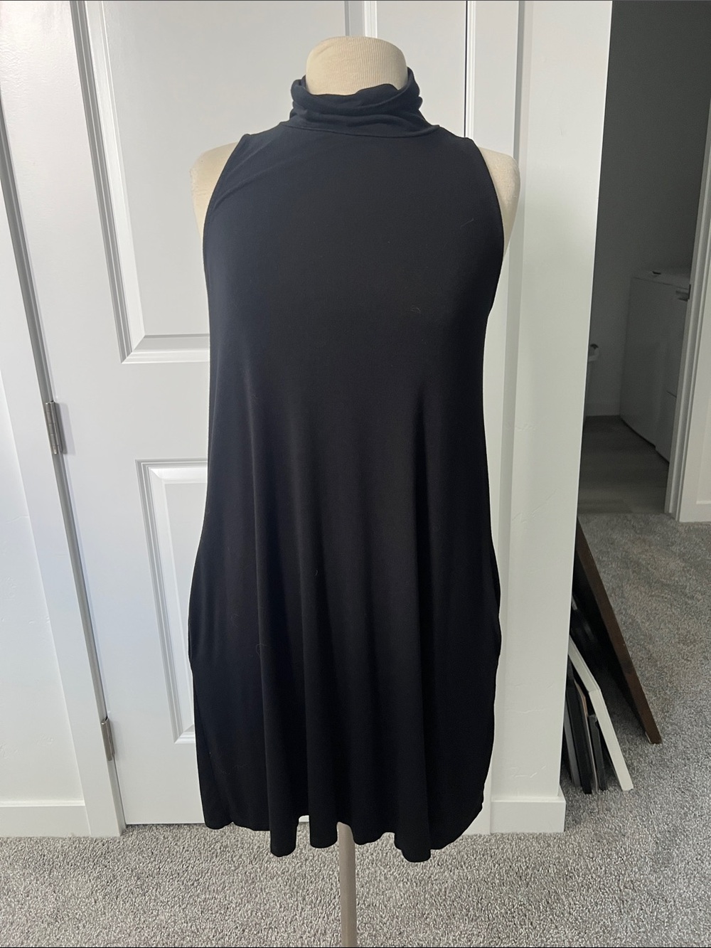 Alya Black Sleeveless Turtleneck Mini Dress